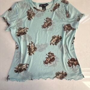 Polly & Esther Sheer Mesh Top Size XL Baby‎ Blue Cherub Angel Y2K Fairycore